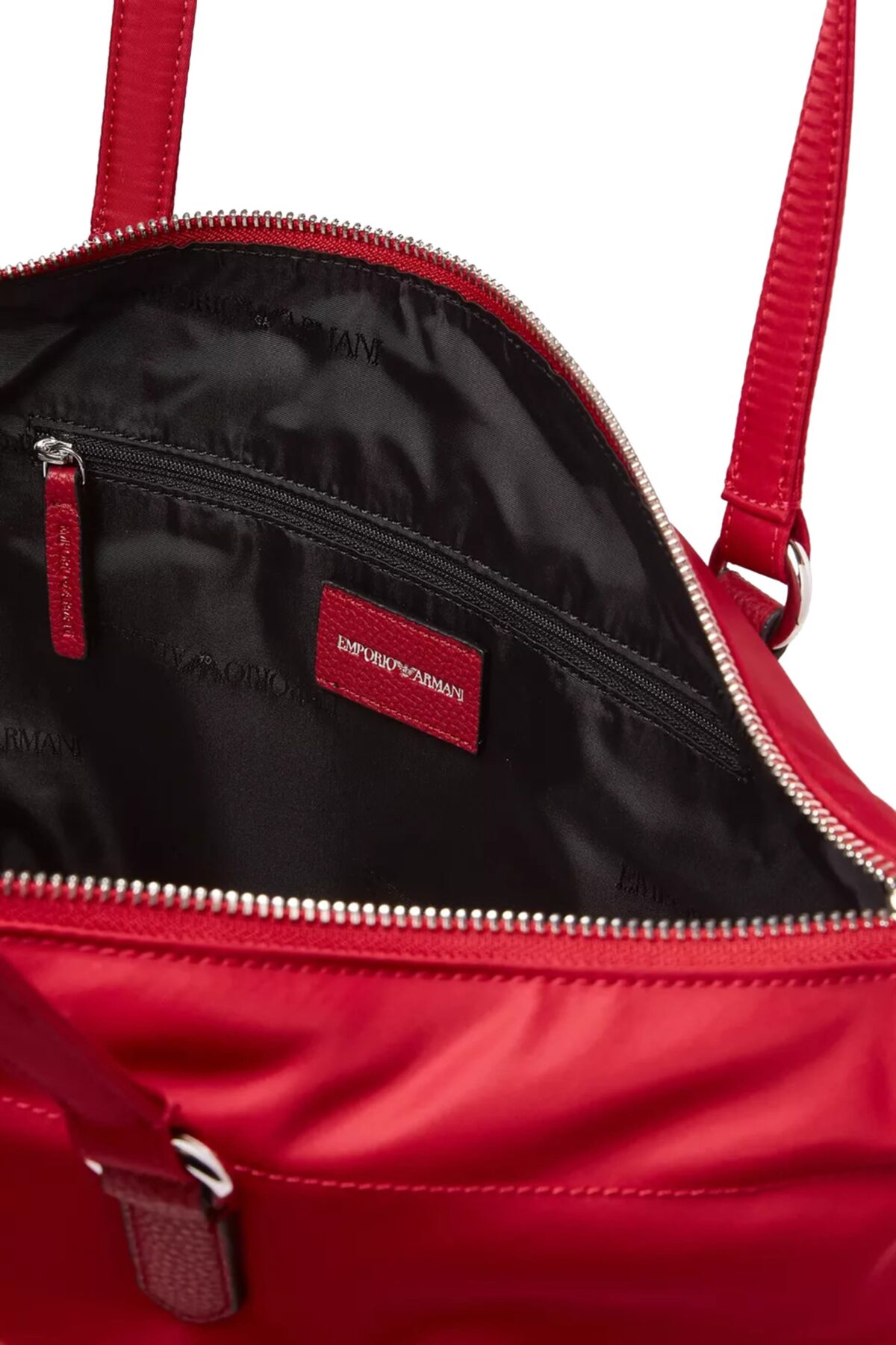 Emporio Armani Recycled Nylon Shopper Bag Red with Eagle Plaque