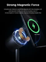 AUKEY Qi2.2 MagFusion 2-in-1 Magnetic Wireless Charger in Grey showing an iPhone and earbuds charging.