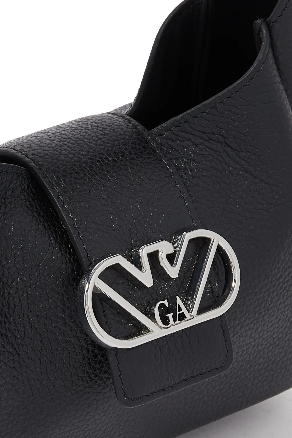 Emporio Armani black eagle buckle leather hobo handbag for women