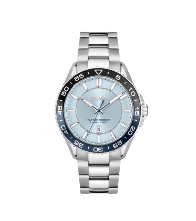 BOSS Runner 3H men's watch with light blue dial and stainless steel bracelet
