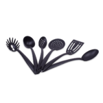 Geor 6-piece black nylon kitchen tools set including slotted spoon and turner