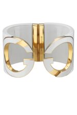 Front view of the Gucci Interlocking Cuff Bracelet featuring the white resin G motif.