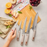 Karaca Sabrina 6-piece knife set with stainless steel blades and square black block