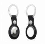 Black AirTag FineWoven Key Ring with stainless steel ring and microtwill fabric