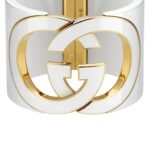 Front view of the Gucci Interlocking Cuff Bracelet featuring the white resin G motif.