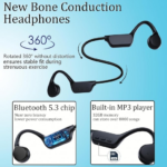 Swimmer wearing black bone conduction headphones with goggles in a pool