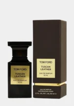 Tom Ford Tuscan Leather 50ml dark architectural bottle with gold nameplate