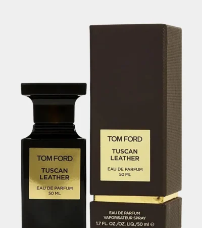 Tom Ford Tuscan Leather 50ml dark architectural bottle with gold nameplate