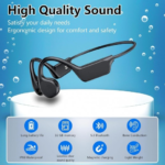 Swimmer wearing black bone conduction headphones with goggles in a pool