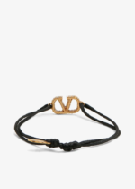 Valentino Garavani V Logo Signature Leather Bracelet with Gold Tag