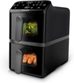 Philips dual stack air fryer with two vertical baskets and viewing windows