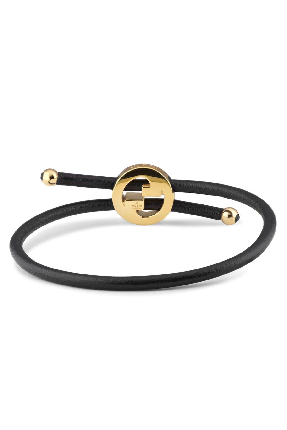 Gucci Interlocking G logo bracelet with black enamel and leather strap