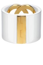 Front view of the Gucci Interlocking Cuff Bracelet featuring the white resin G motif.
