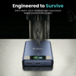 Deep blue BMX SolidSafe 10K power bank showing Qi2 magnetic ring and LCD display