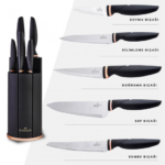 6-piece Karaca Proofcut black knife set with stainless steel blades and stand