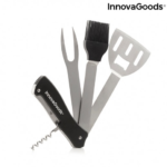 Portable 5-in-1 folding barbecue utensil set with detachable spatula