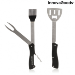 Portable 5-in-1 folding barbecue utensil set with detachable spatula
