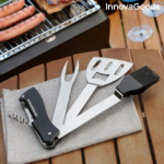 Portable 5-in-1 folding barbecue utensil set with detachable spatula