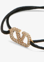 Valentino Garavani V Logo Signature Leather Bracelet with Gold Tag