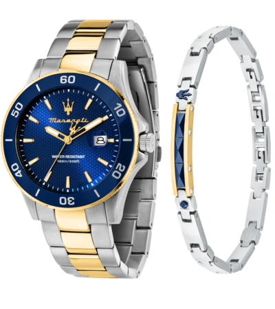 Maserati Men Competizione Silver Watch with Two-Tone Gold and Steel Strap