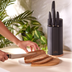 6-piece Karaca Proofcut black knife set with stainless steel blades and stand