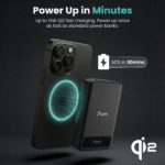 BMX SolidSafe 10K black magnetic power bank with Qi2 charging and LCD display