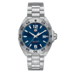 TAG Heuer Formula 1 WAZ1118.BA0875 men's watch with blue sunray dial and steel bracelet.