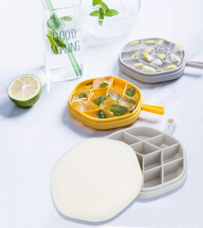 Small white silicone ice cube tray with flexible easy-release mold