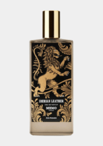 Memo Iberian Leather 75mL bottle with a lion illustration on a gold plate