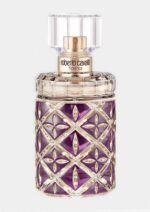 Faceted purple and gold glass bottle of Roberto Cavalli Florence Eau de Parfum 75ml for women.