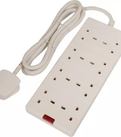 Masterplug 8-socket 13A extension lead with 2-metre cable and neon light