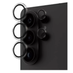 Clear PanzerGlass Hoops camera lens protectors applied to a Samsung Galaxy S26 Ultra. Transparent