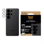 Clear PanzerGlass Hoops camera lens protectors applied to a Samsung Galaxy S26 Ultra. Transparent