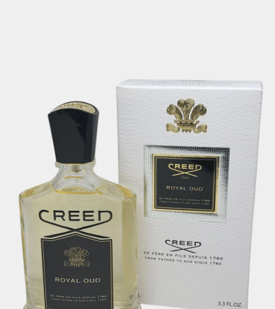 Creed Royal Oud 100mL Eau de Parfum bottle with gold and black detailing.