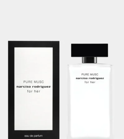 Front view of Narciso Rodriguez Pure Musc For Her 100 mL white perfume bottle