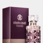 Faceted purple and gold glass bottle of Roberto Cavalli Florence Eau de Parfum 75ml for women.