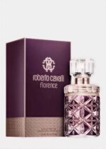 Faceted purple and gold glass bottle of Roberto Cavalli Florence Eau de Parfum 75ml for women.