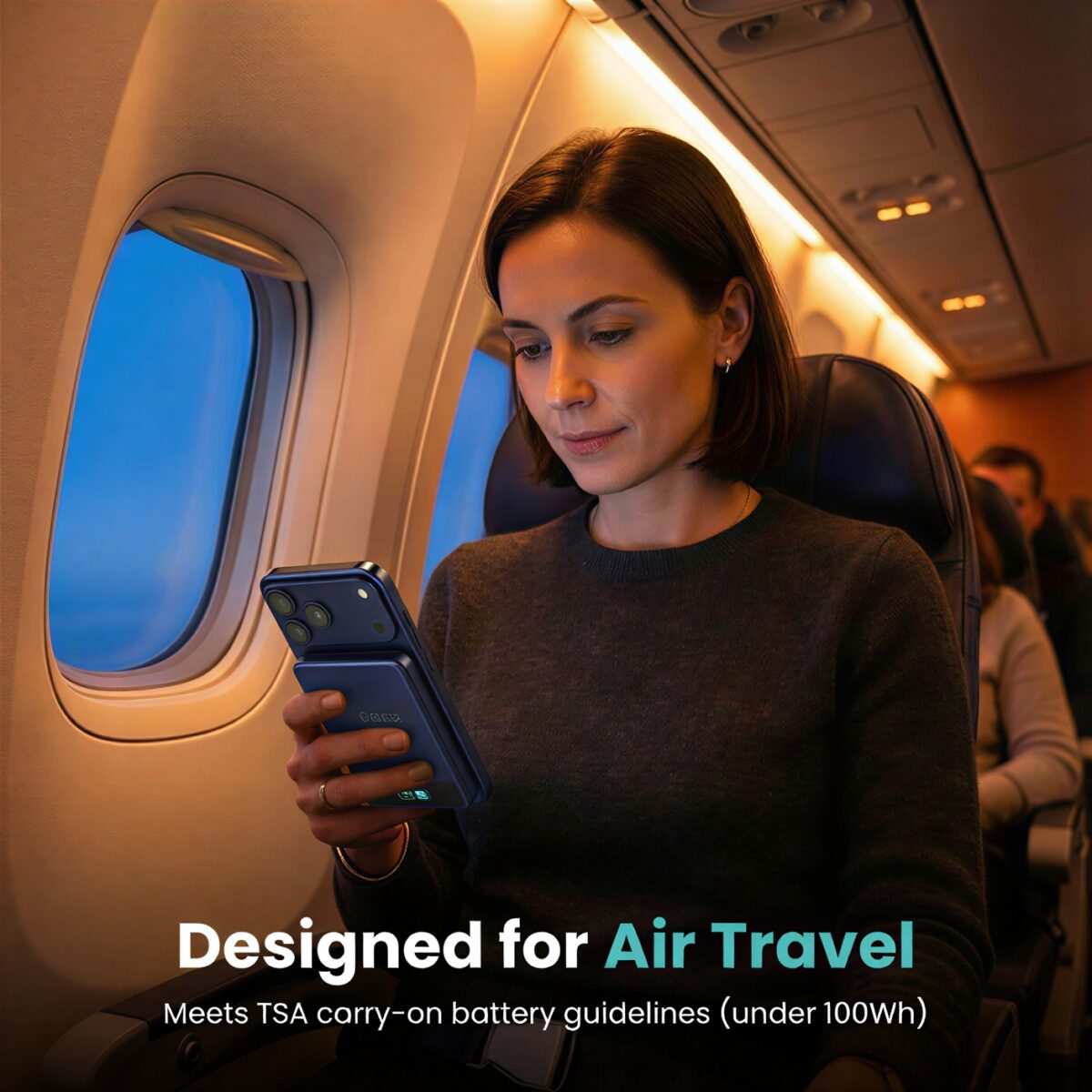 Deep blue BMX SolidSafe 10K power bank showing Qi2 magnetic ring and LCD display