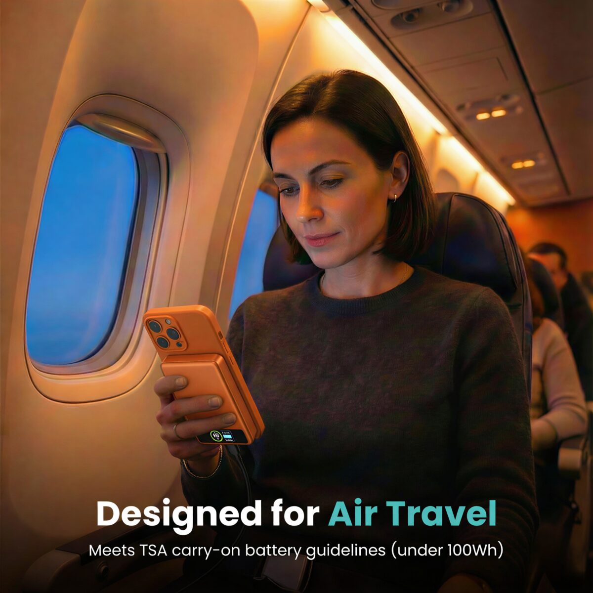 Vibrant orange BMX SolidSafe 10K magnetic power bank with built-in lanyard and LCD screen