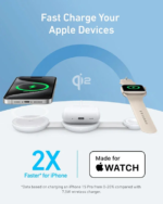 Anker 3-in-1 MagGo Wireless Charging Station White displaying iPhone and Watch