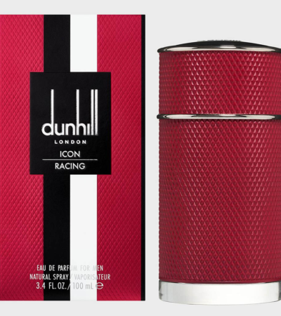 Red textured bottle of Dunhill London Icon Racing Red Eau de Parfum 100ml