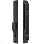 Smart Lock S99 with face recognition and fingerprint scanner on a wooden door