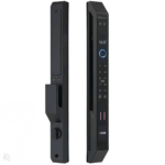 Smart Lock S99 with face recognition and fingerprint scanner on a wooden door