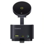 Baseus MagPro II 7-in-1 hub showing magnetic iPhone charging and rear ports.