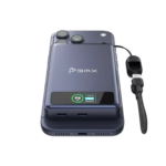 Deep blue BMX SolidSafe 10K power bank showing Qi2 magnetic ring and LCD display