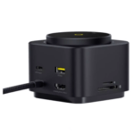 Baseus MagPro II 7-in-1 hub showing magnetic iPhone charging and rear ports.