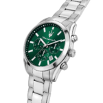 Maserati Men Attrazione Watch with Green Dial and Silver Stainless Steel Bracelet