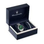 Maserati Men Attrazione Watch with Green Dial and Silver Stainless Steel Bracelet
