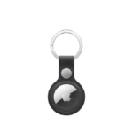 Black AirTag FineWoven Key Ring with stainless steel ring and microtwill fabric