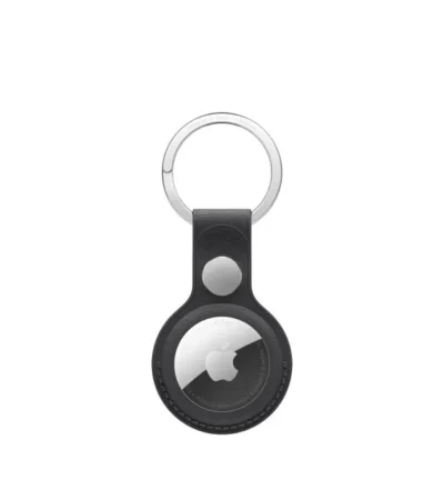 Black AirTag FineWoven Key Ring with stainless steel ring and microtwill fabric